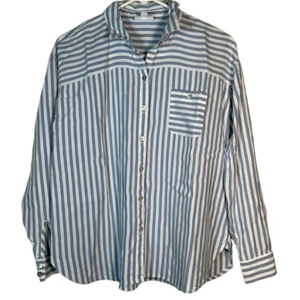 J Jill White Blue Long Sleeve Button Down Blouse Size XS GUC #0913-AZ